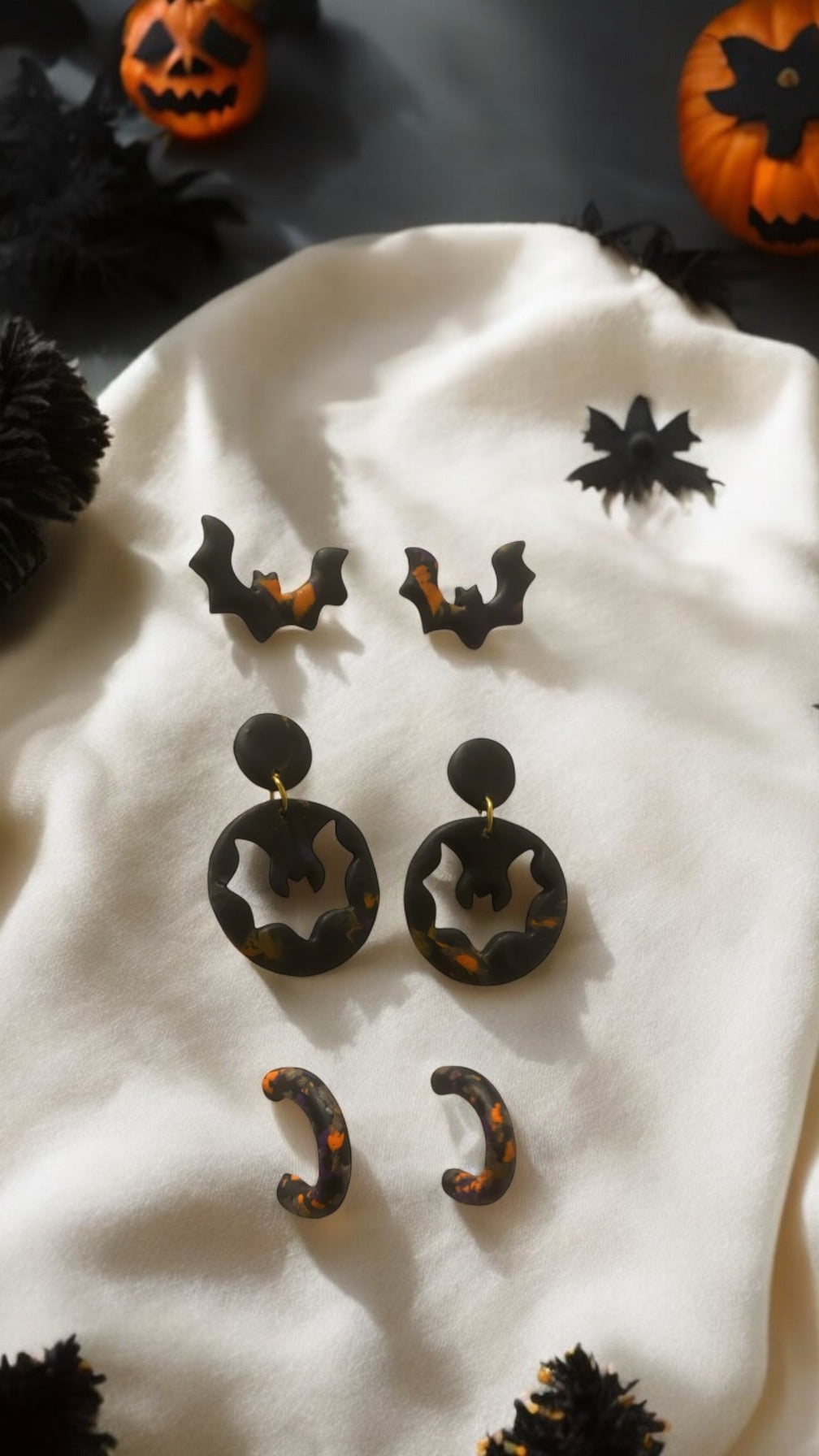 Bat Studs and Hoops Earrings Set